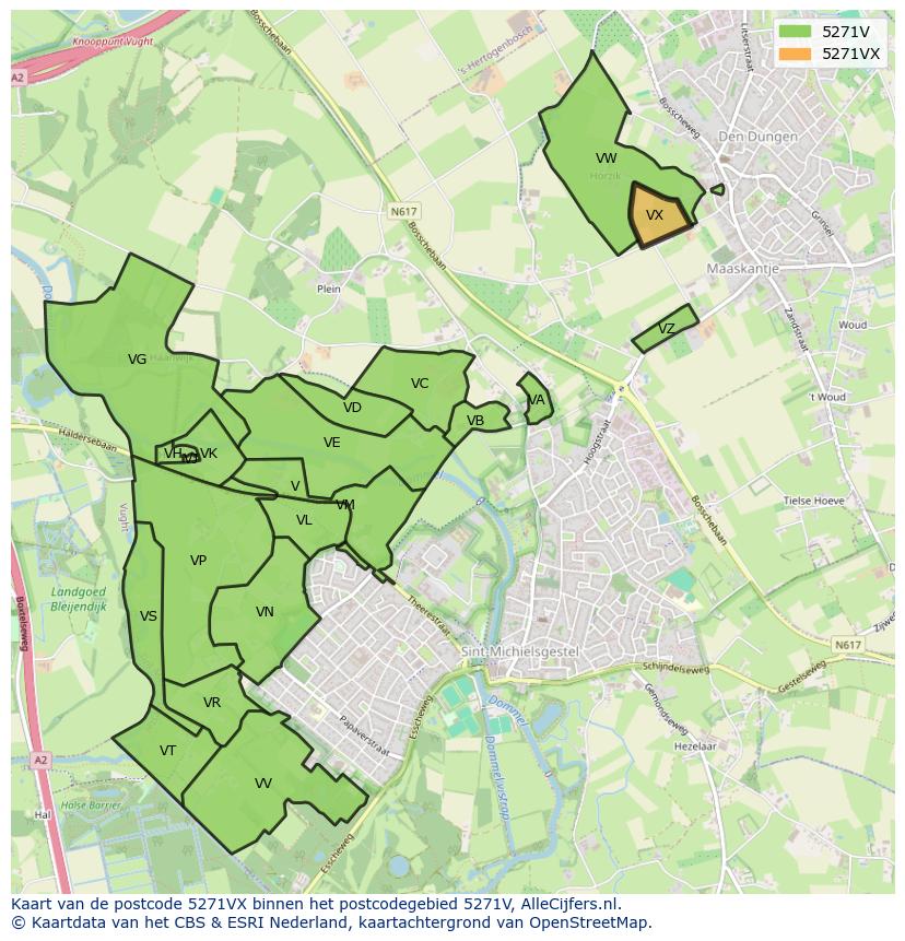 Afbeelding van het postcodegebied 5271 VX op de kaart.