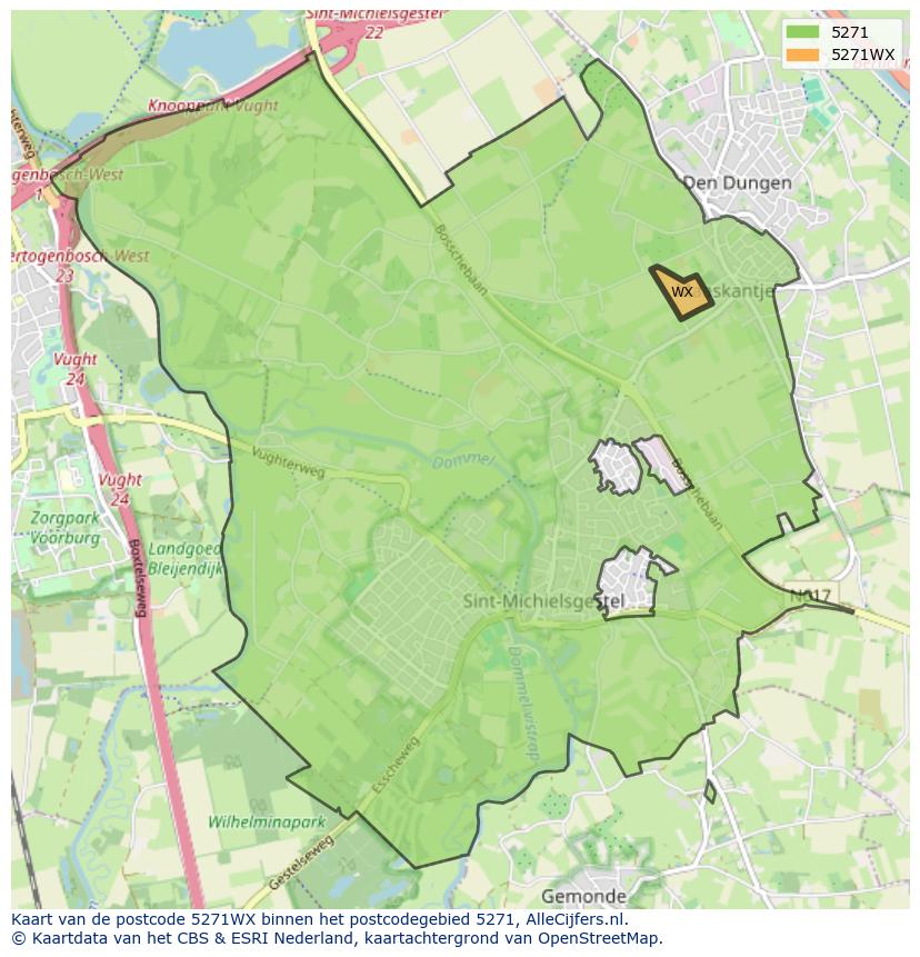 Afbeelding van het postcodegebied 5271 WX op de kaart.