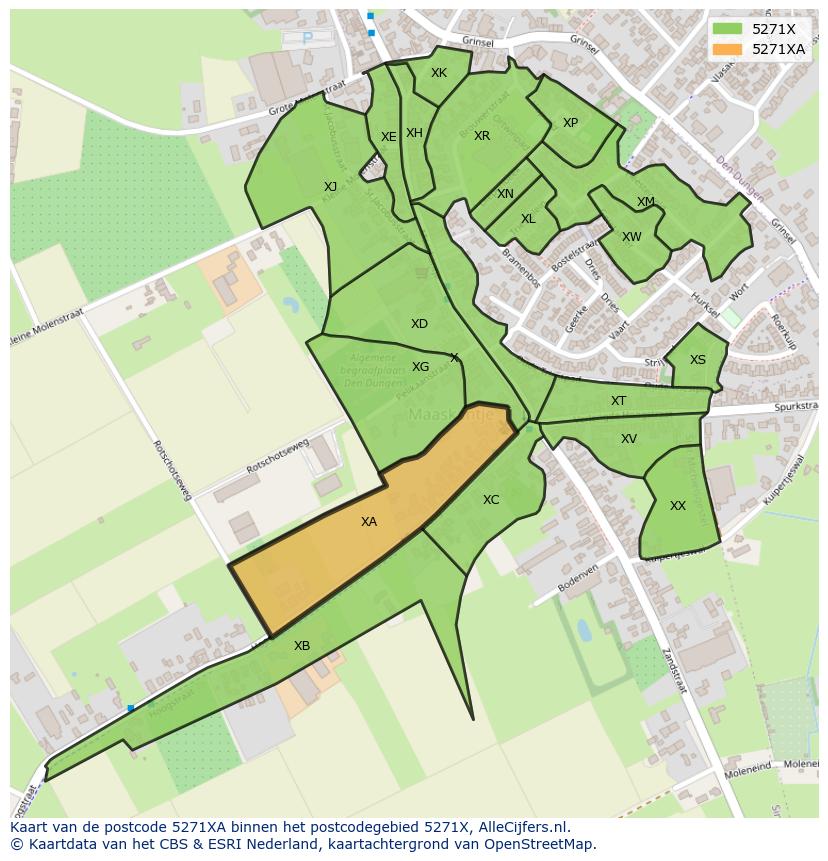 Afbeelding van het postcodegebied 5271 XA op de kaart.