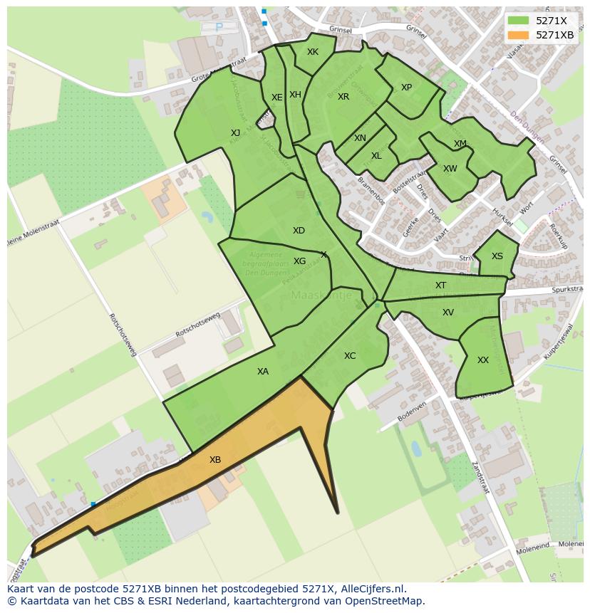 Afbeelding van het postcodegebied 5271 XB op de kaart.