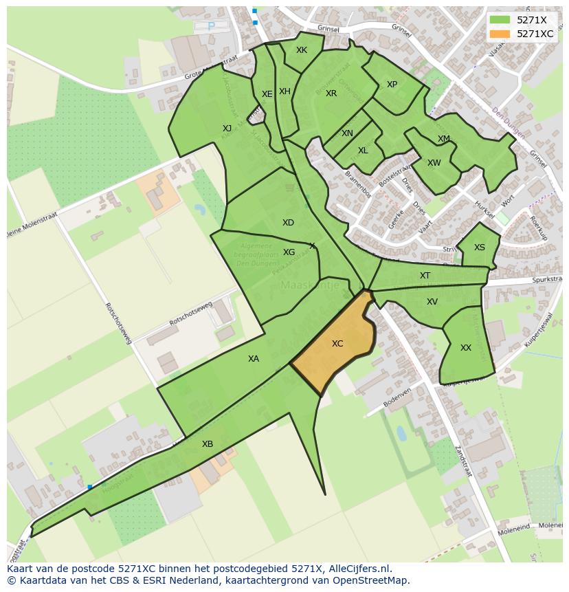 Afbeelding van het postcodegebied 5271 XC op de kaart.