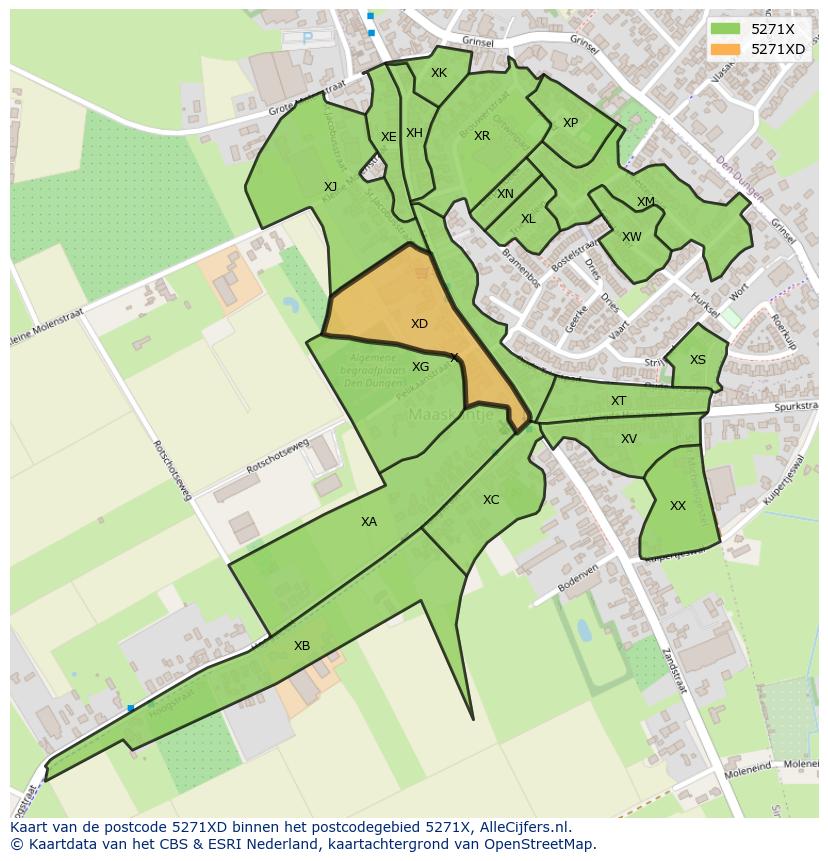 Afbeelding van het postcodegebied 5271 XD op de kaart.