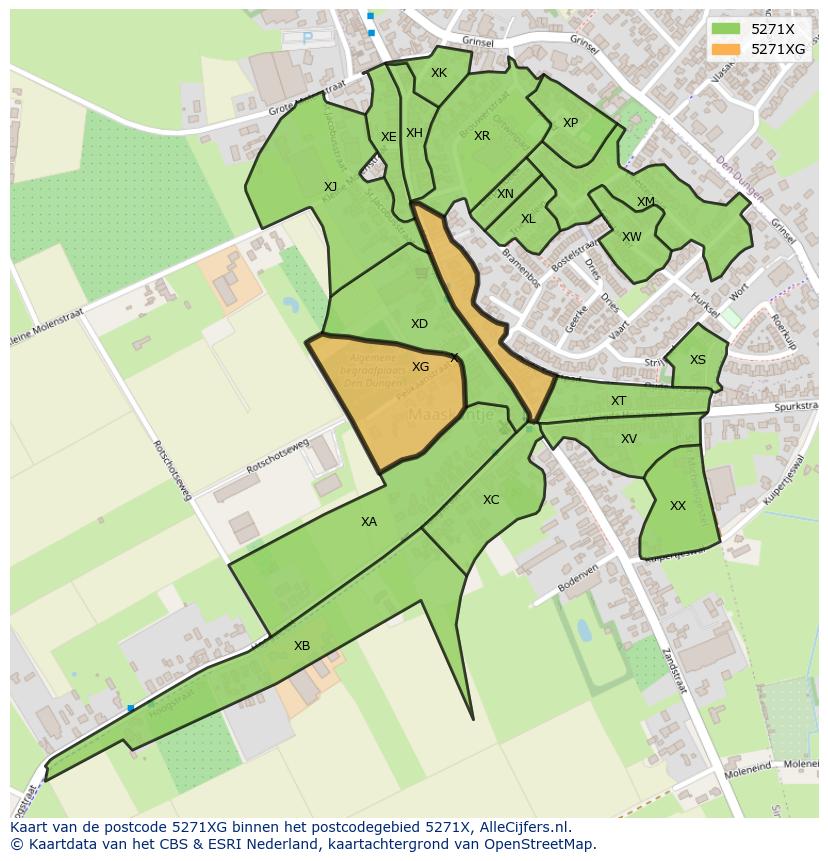 Afbeelding van het postcodegebied 5271 XG op de kaart.