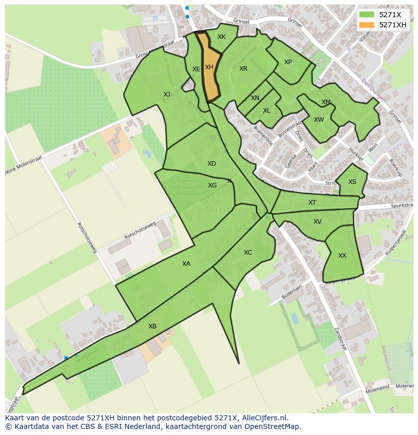 Afbeelding van het postcodegebied 5271 XH op de kaart.