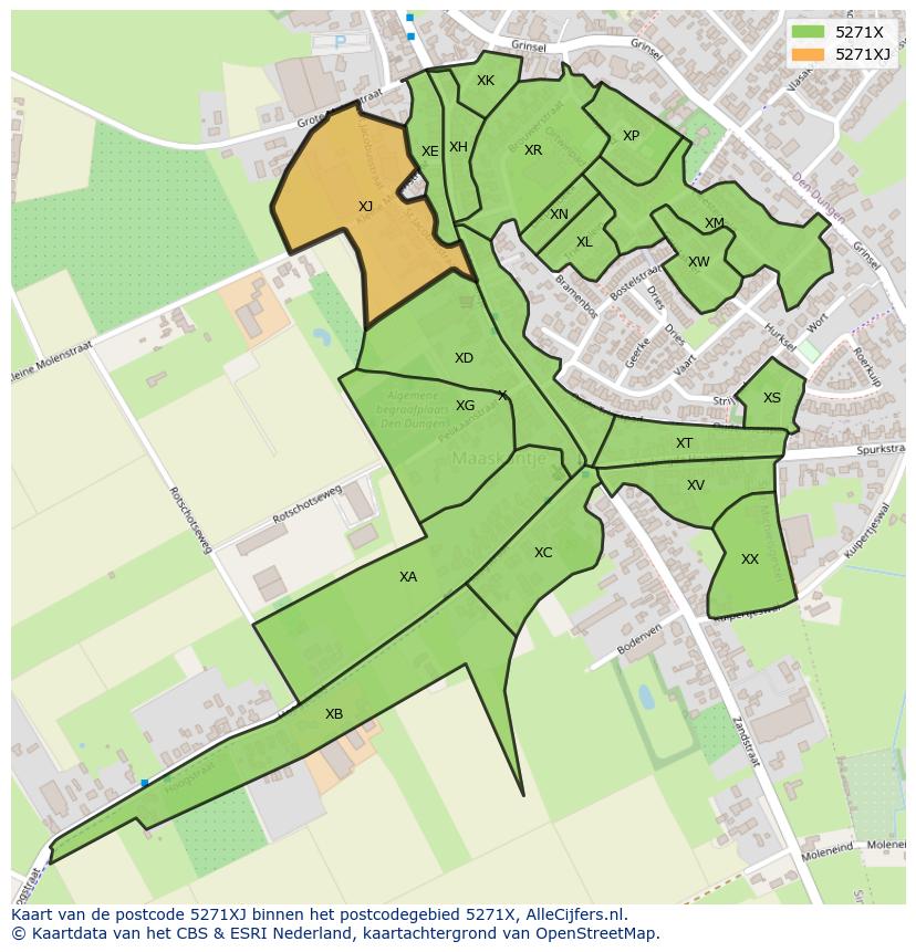 Afbeelding van het postcodegebied 5271 XJ op de kaart.
