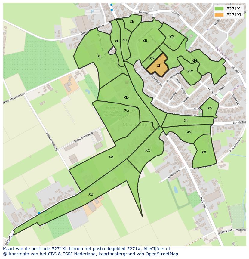 Afbeelding van het postcodegebied 5271 XL op de kaart.