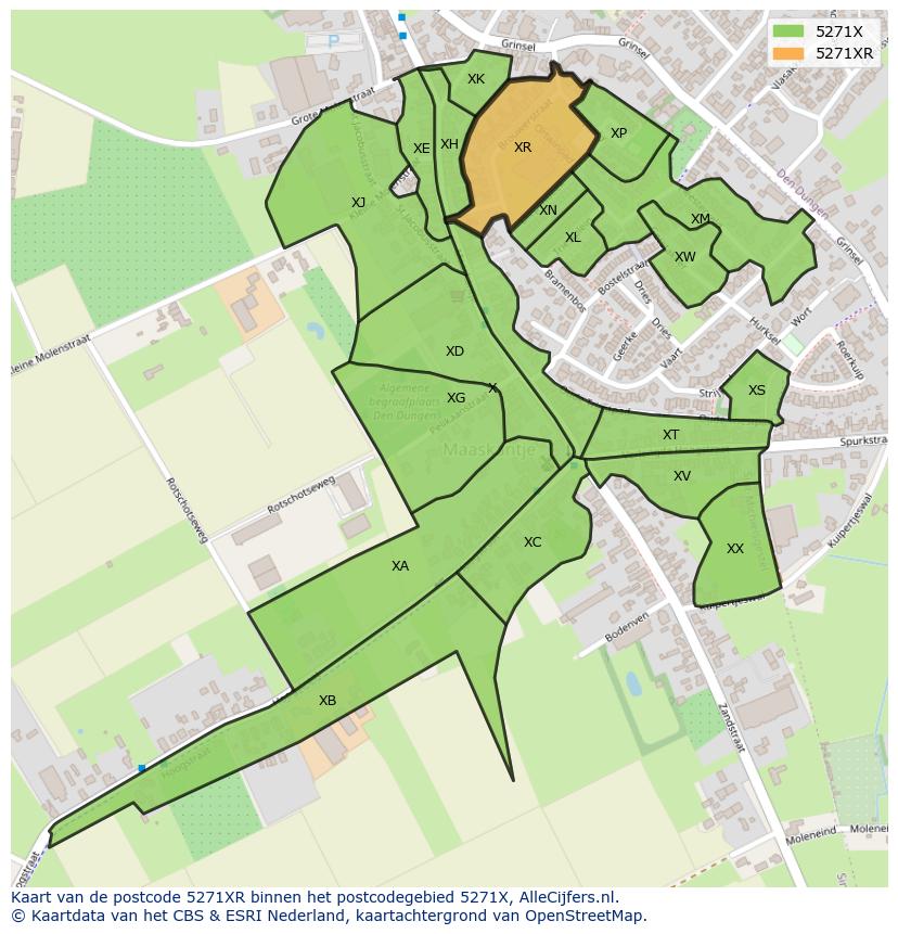 Afbeelding van het postcodegebied 5271 XR op de kaart.