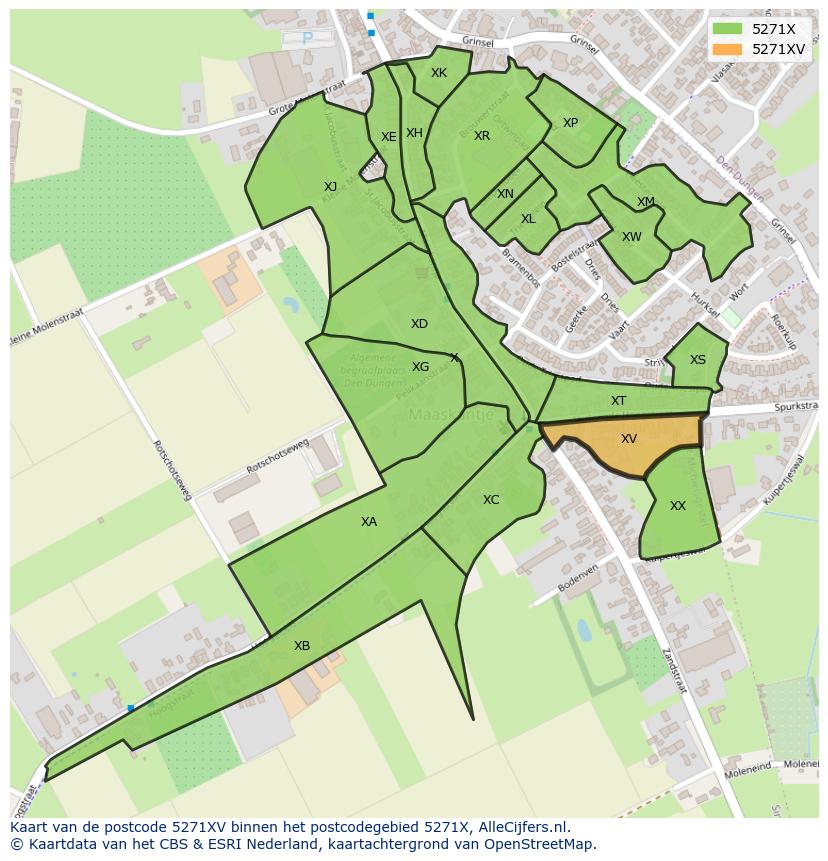 Afbeelding van het postcodegebied 5271 XV op de kaart.