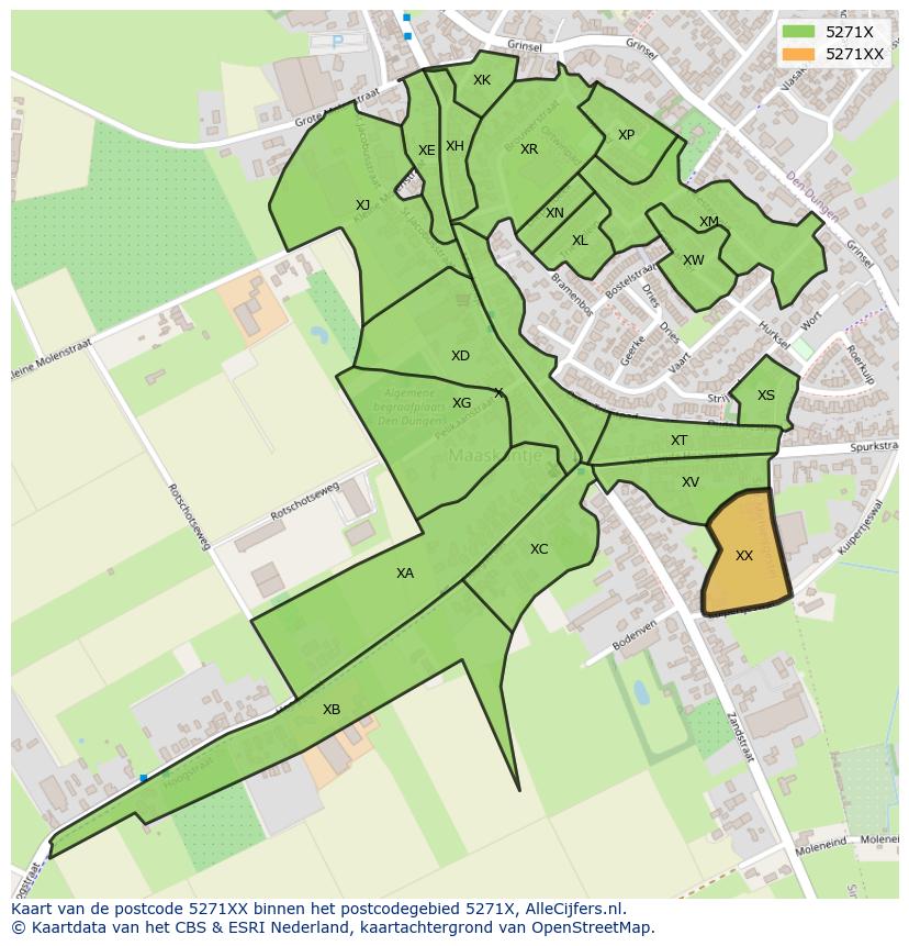 Afbeelding van het postcodegebied 5271 XX op de kaart.