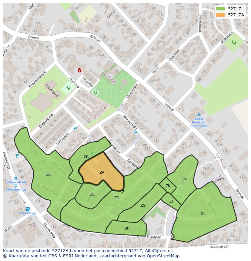 Afbeelding van het postcodegebied 5271 ZA op de kaart.