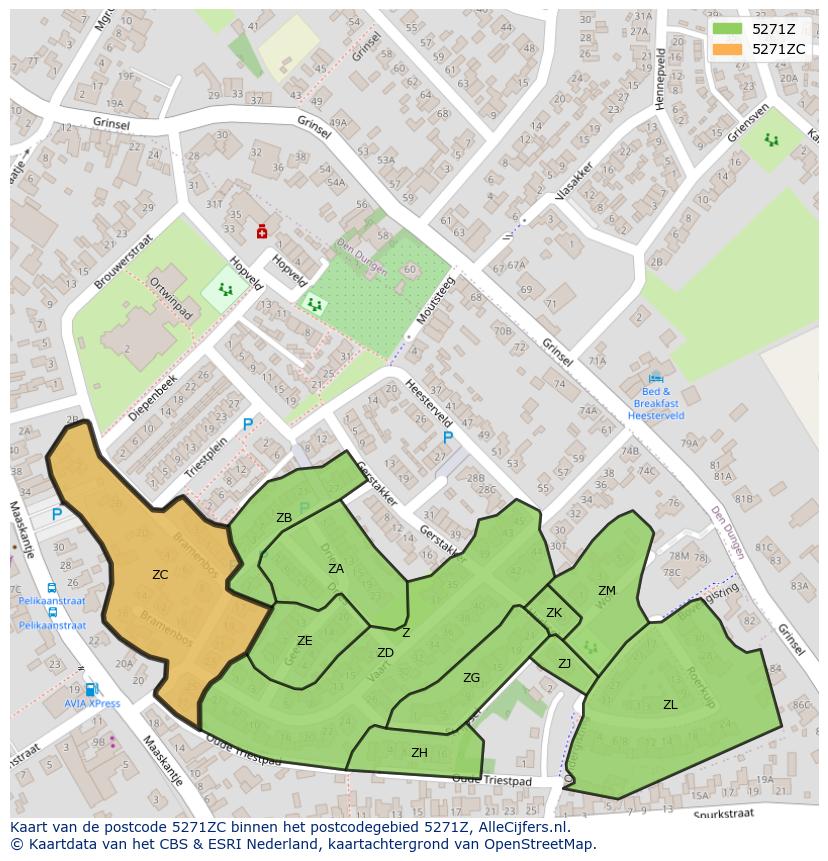 Afbeelding van het postcodegebied 5271 ZC op de kaart.
