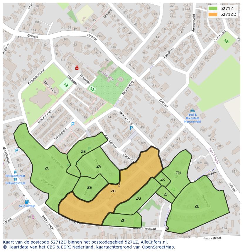 Afbeelding van het postcodegebied 5271 ZD op de kaart.