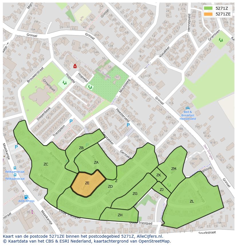 Afbeelding van het postcodegebied 5271 ZE op de kaart.