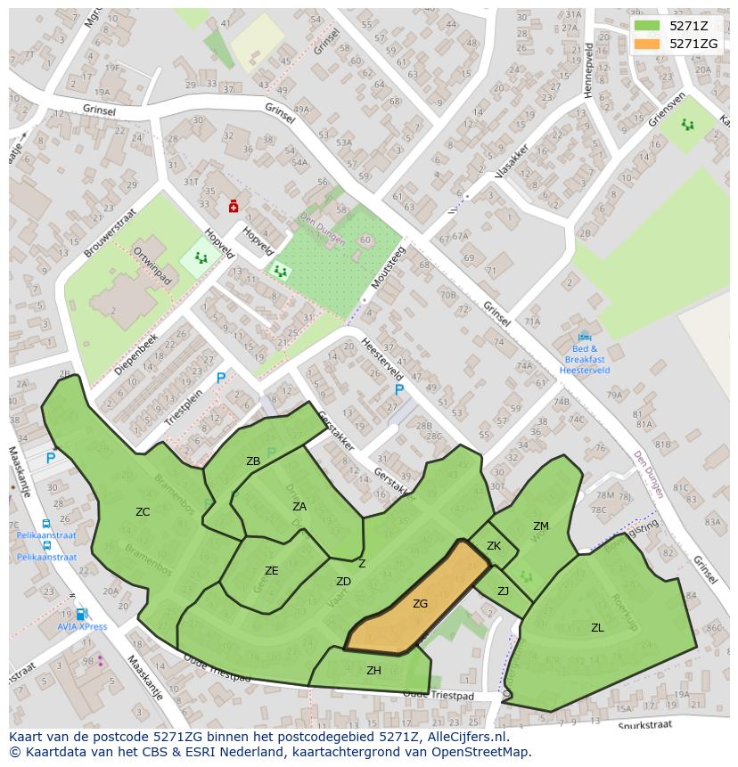 Afbeelding van het postcodegebied 5271 ZG op de kaart.