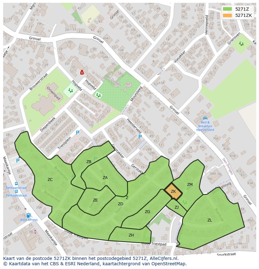 Afbeelding van het postcodegebied 5271 ZK op de kaart.