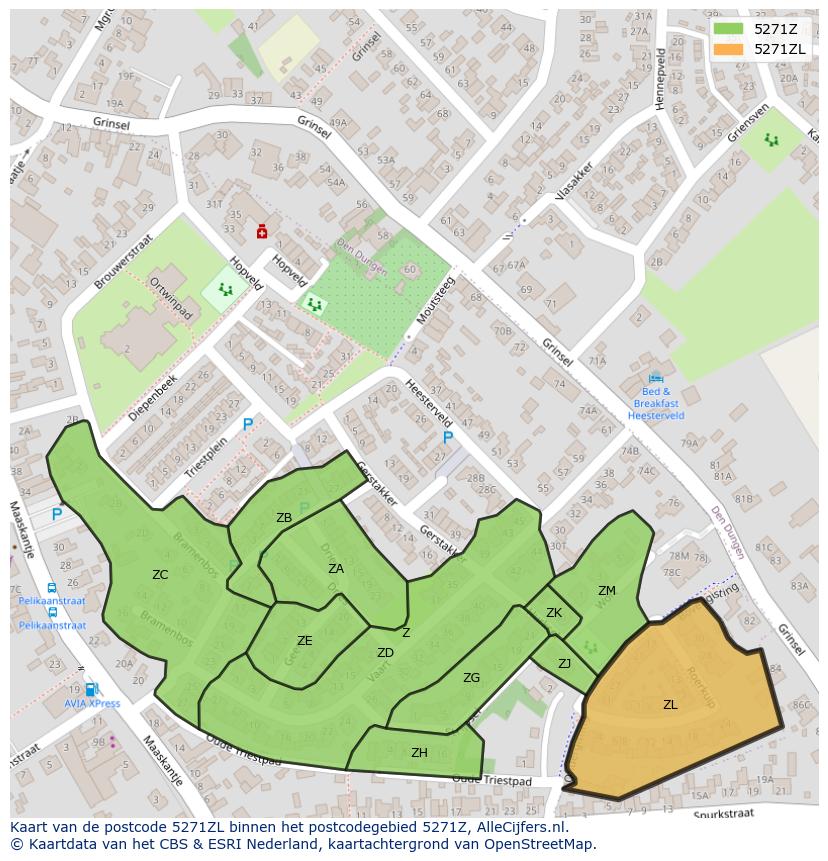 Afbeelding van het postcodegebied 5271 ZL op de kaart.