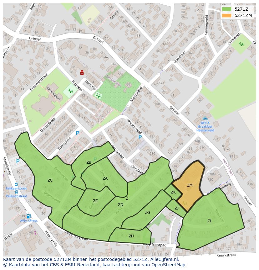Afbeelding van het postcodegebied 5271 ZM op de kaart.
