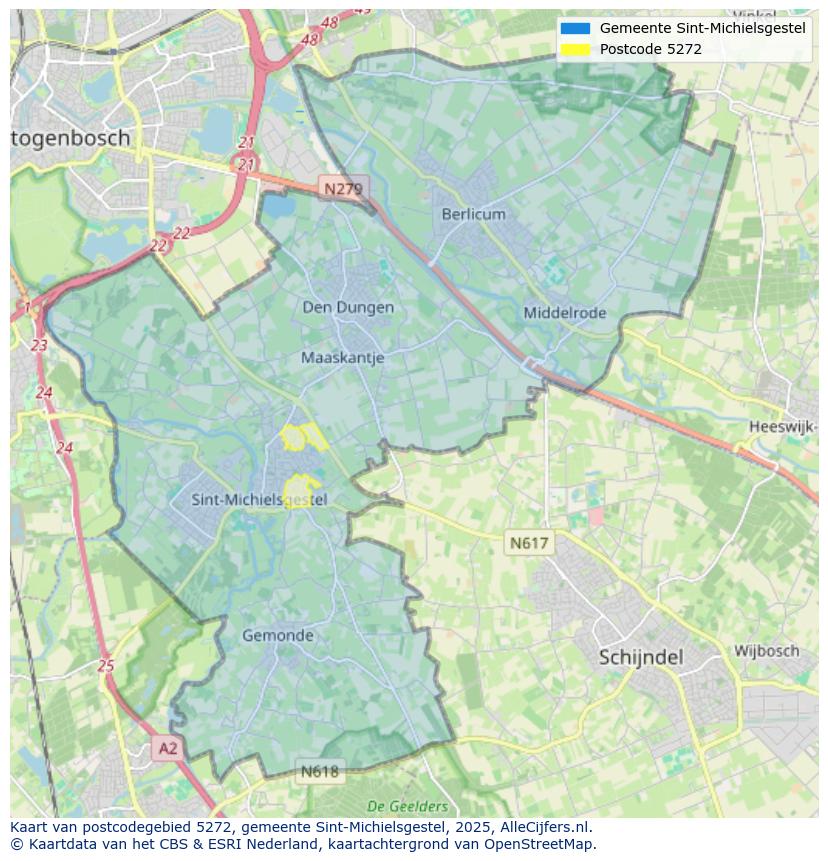 Afbeelding van het postcodegebied 5272 op de kaart.