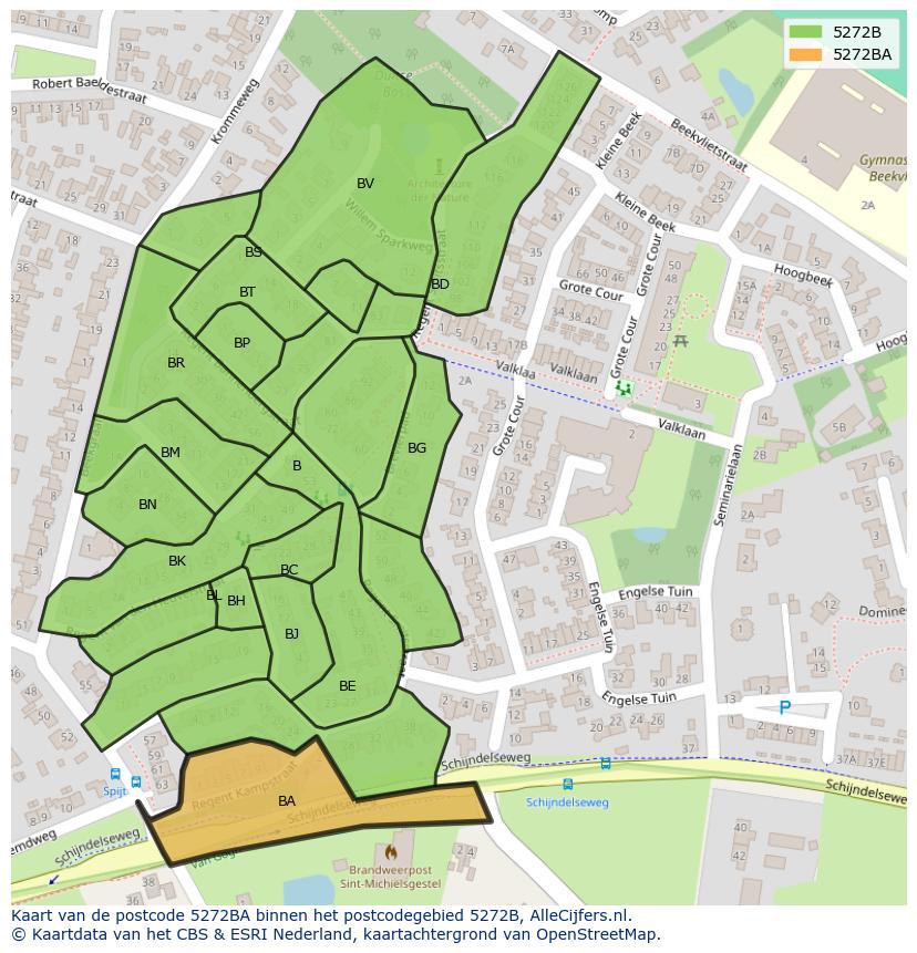Afbeelding van het postcodegebied 5272 BA op de kaart.
