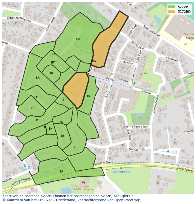 Afbeelding van het postcodegebied 5272 BD op de kaart.
