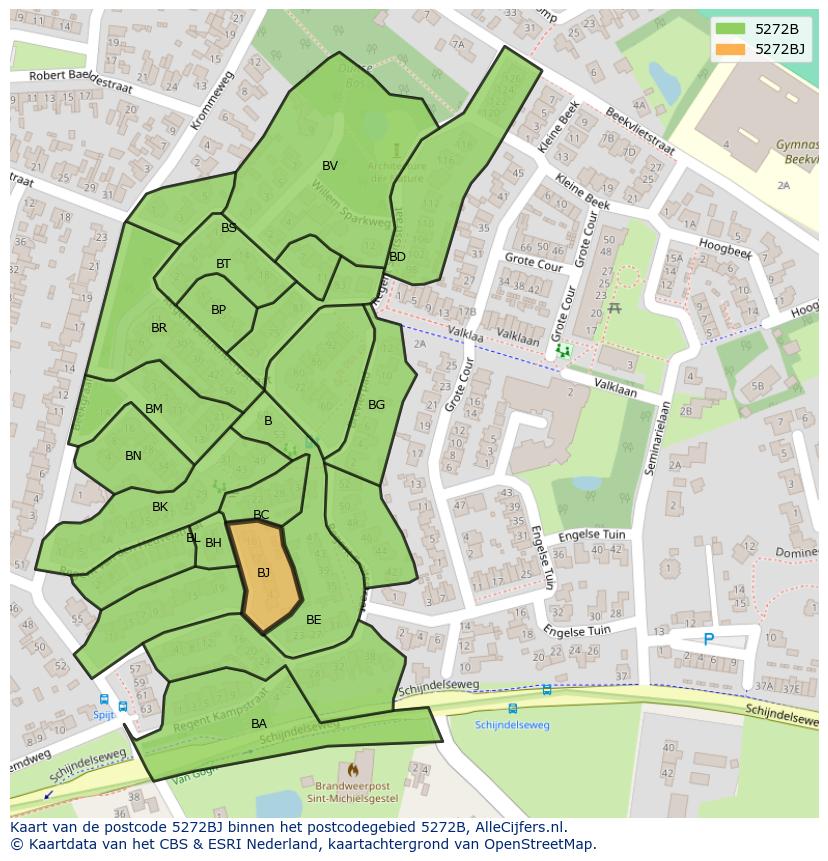 Afbeelding van het postcodegebied 5272 BJ op de kaart.