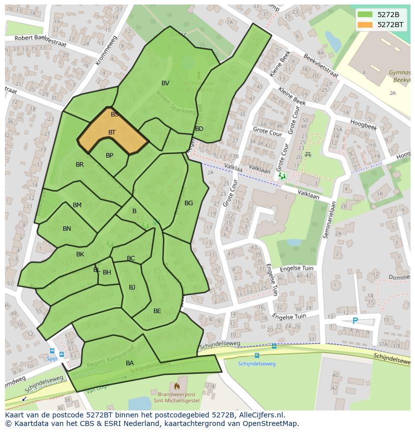 Afbeelding van het postcodegebied 5272 BT op de kaart.