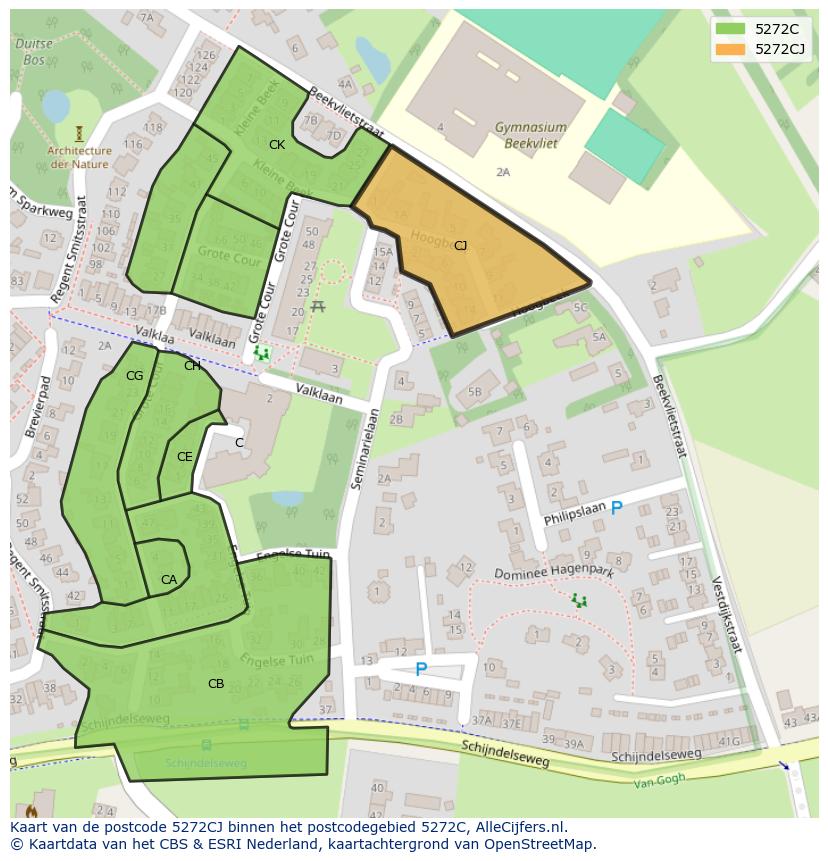 Afbeelding van het postcodegebied 5272 CJ op de kaart.