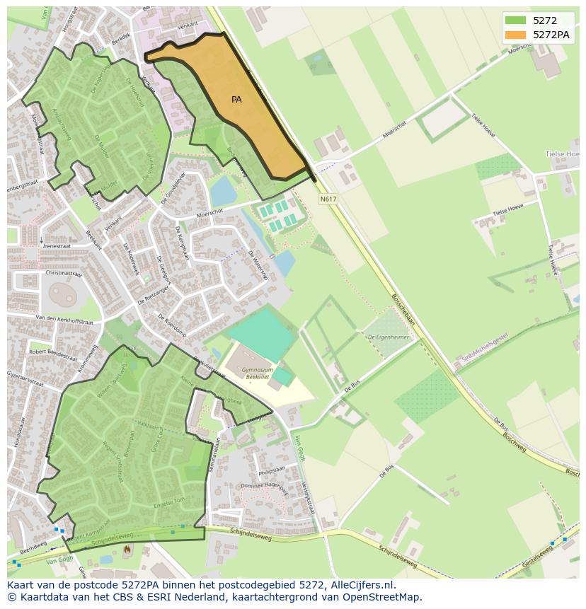 Afbeelding van het postcodegebied 5272 PA op de kaart.