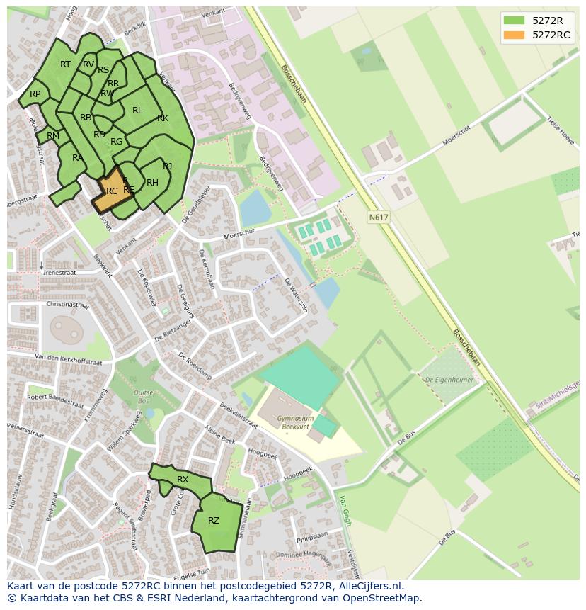 Afbeelding van het postcodegebied 5272 RC op de kaart.
