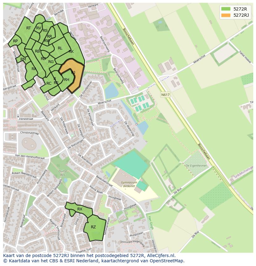 Afbeelding van het postcodegebied 5272 RJ op de kaart.