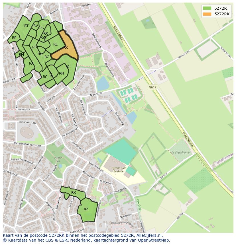 Afbeelding van het postcodegebied 5272 RK op de kaart.