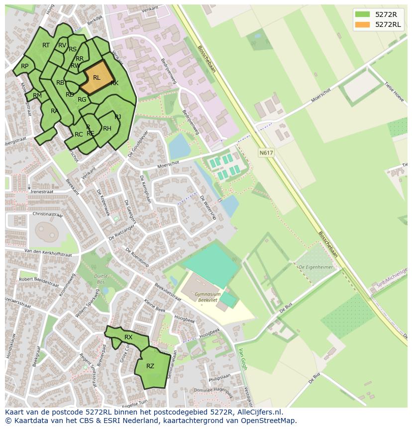 Afbeelding van het postcodegebied 5272 RL op de kaart.