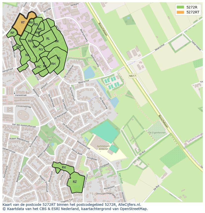 Afbeelding van het postcodegebied 5272 RT op de kaart.
