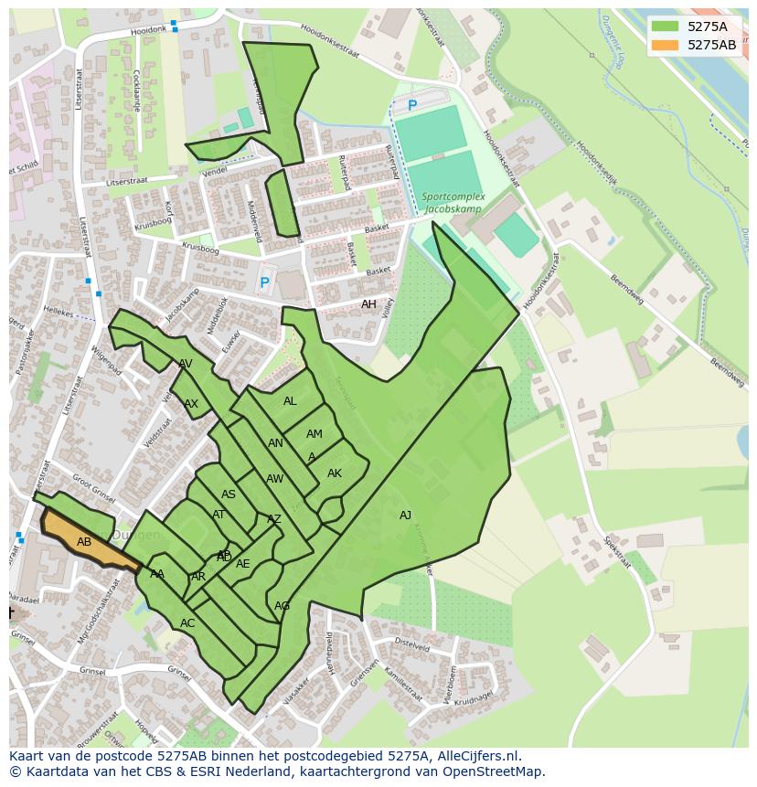 Afbeelding van het postcodegebied 5275 AB op de kaart.