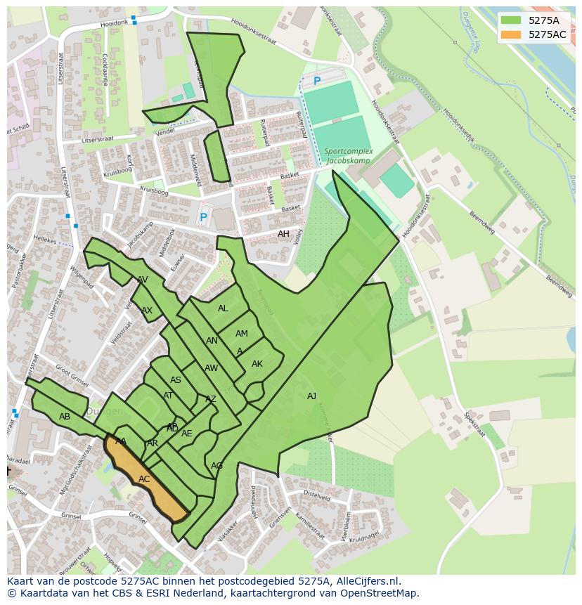 Afbeelding van het postcodegebied 5275 AC op de kaart.