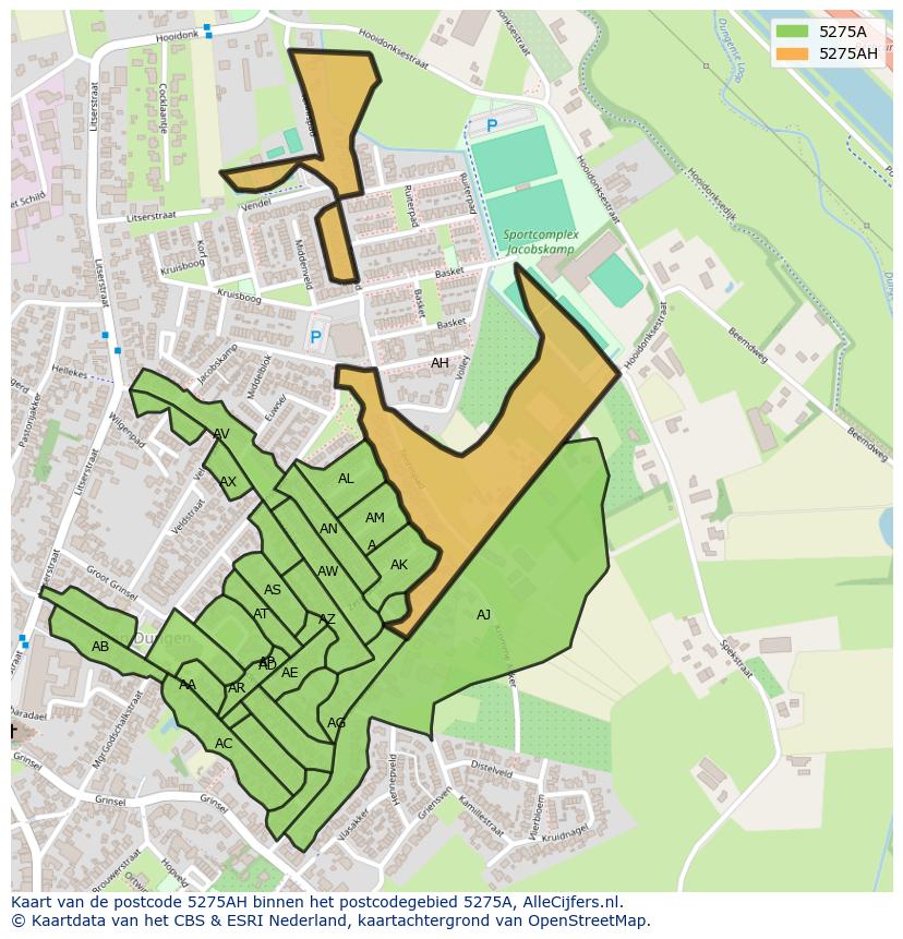 Afbeelding van het postcodegebied 5275 AH op de kaart.