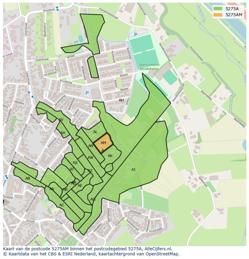 Afbeelding van het postcodegebied 5275 AM op de kaart.