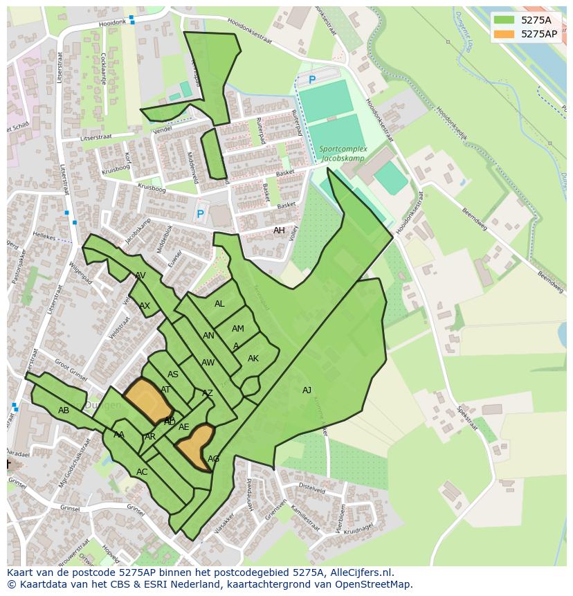 Afbeelding van het postcodegebied 5275 AP op de kaart.