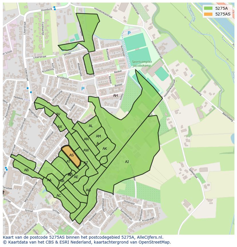 Afbeelding van het postcodegebied 5275 AS op de kaart.