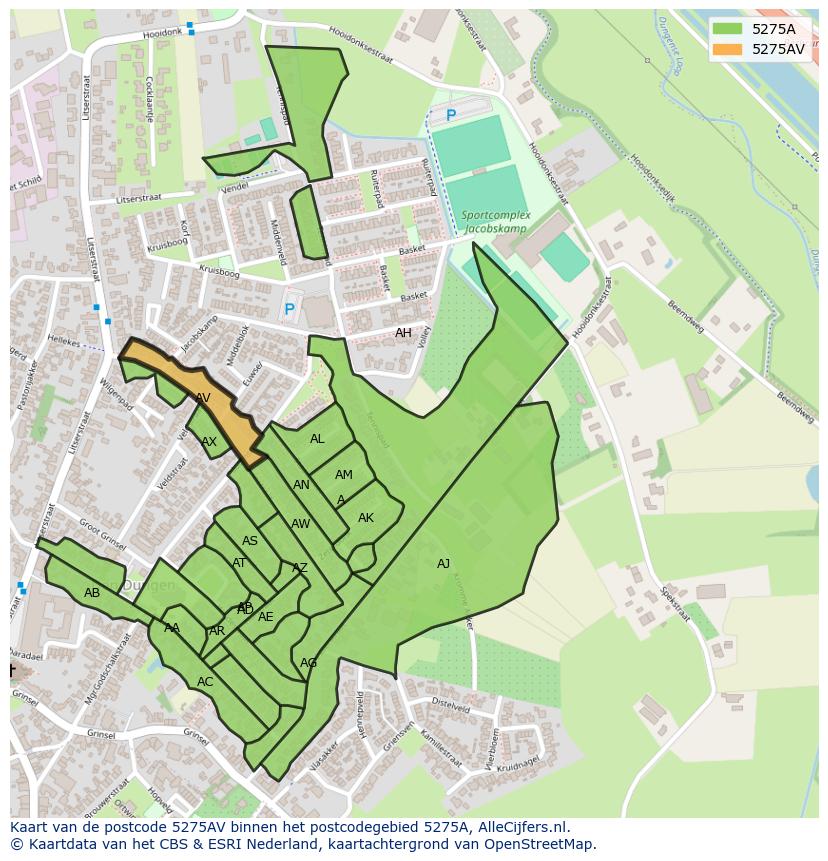 Afbeelding van het postcodegebied 5275 AV op de kaart.