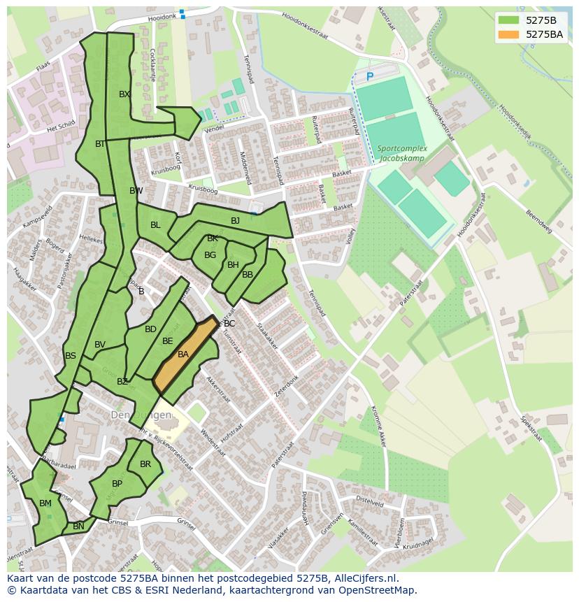 Afbeelding van het postcodegebied 5275 BA op de kaart.