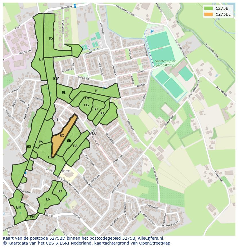 Afbeelding van het postcodegebied 5275 BD op de kaart.