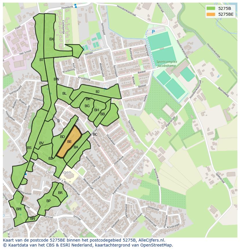 Afbeelding van het postcodegebied 5275 BE op de kaart.