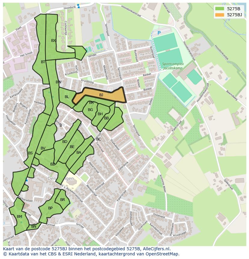 Afbeelding van het postcodegebied 5275 BJ op de kaart.