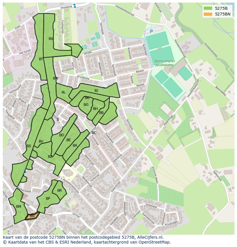 Afbeelding van het postcodegebied 5275 BN op de kaart.