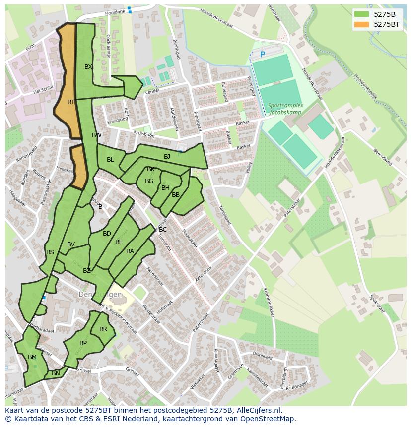 Afbeelding van het postcodegebied 5275 BT op de kaart.