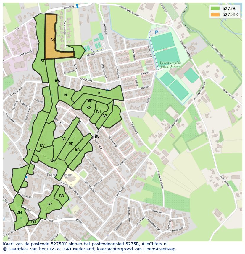 Afbeelding van het postcodegebied 5275 BX op de kaart.