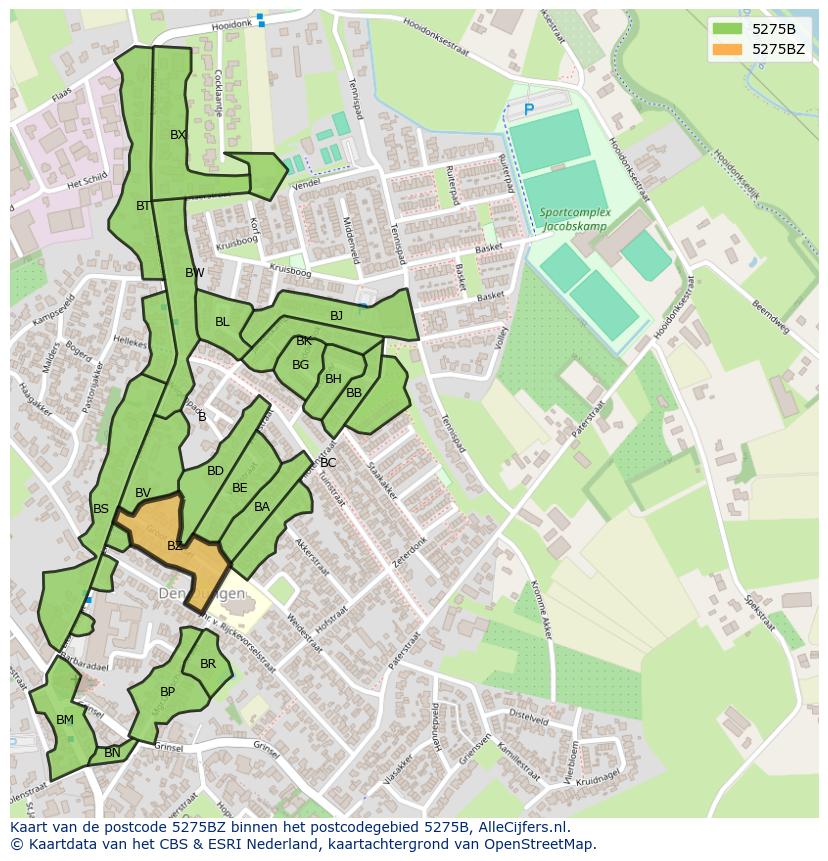 Afbeelding van het postcodegebied 5275 BZ op de kaart.