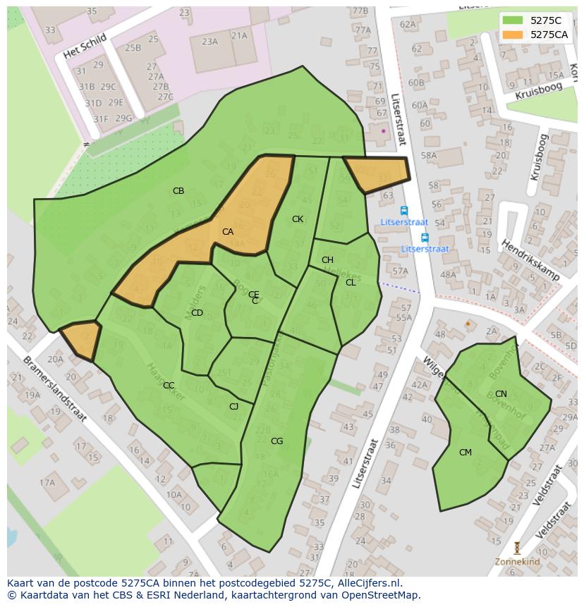 Afbeelding van het postcodegebied 5275 CA op de kaart.