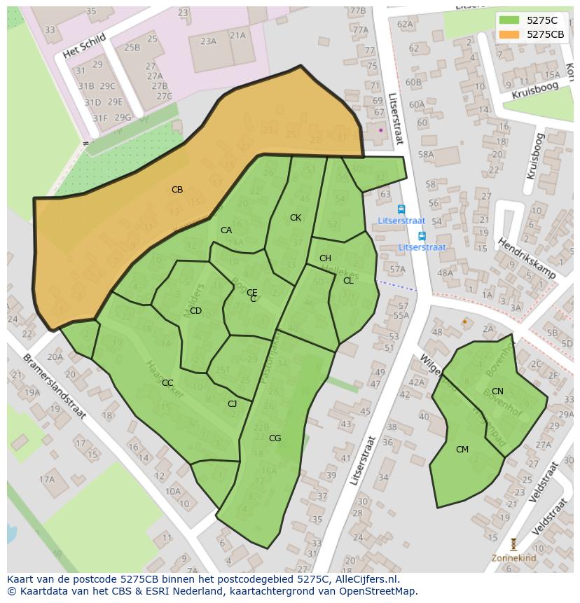 Afbeelding van het postcodegebied 5275 CB op de kaart.